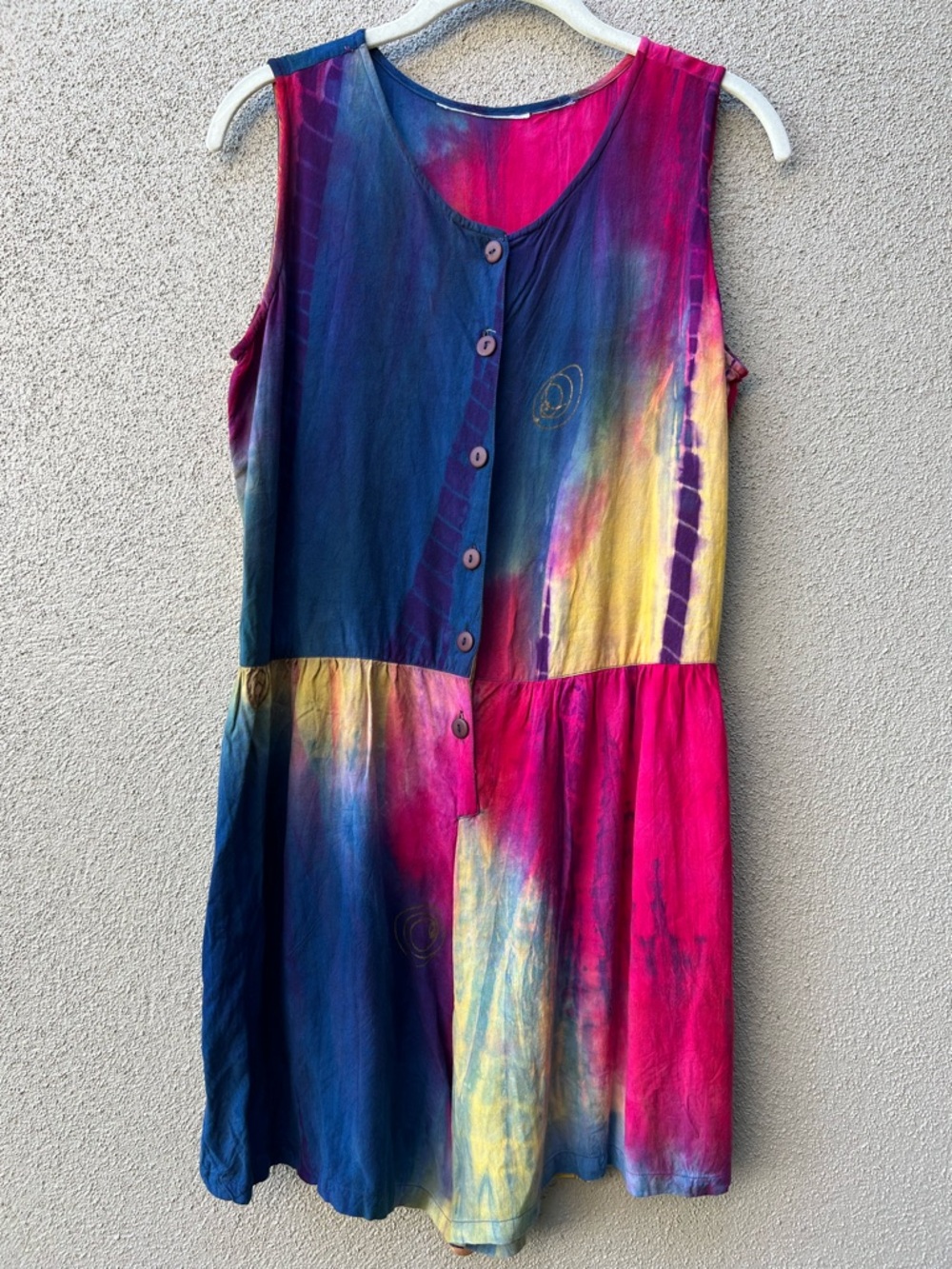 Colorful Tie-Dye Button Front Sleeveless Romper